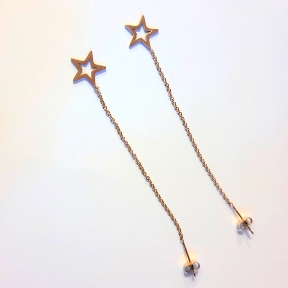 Set of gold color stainless steel star  shaped threader dangle earrings - Picture 4 of 4